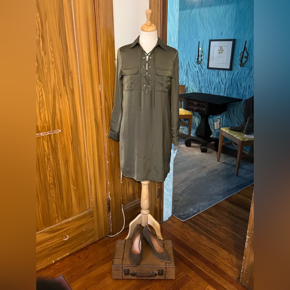 Laundry Olive Green Silk like dress in size 2